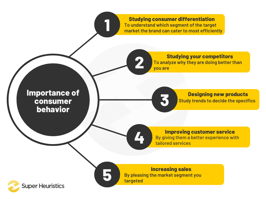 Colorful Minimalist Linear Steps Circular Diagram (5) Importance of consumer behavior - studying consumer differentiation, studying your competitors, designing new products, improving customer service, increasing sales